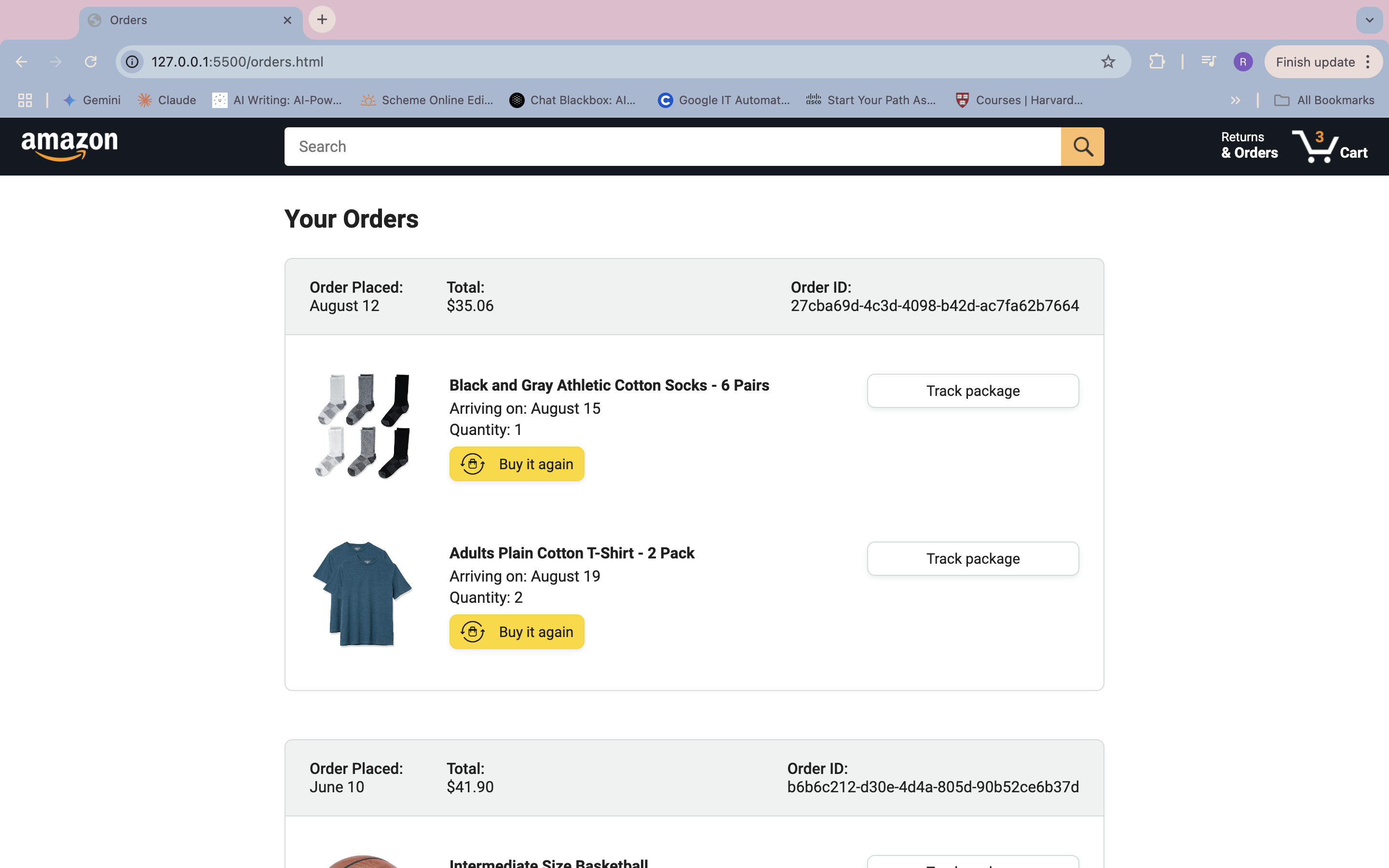 Amazon Orders Page