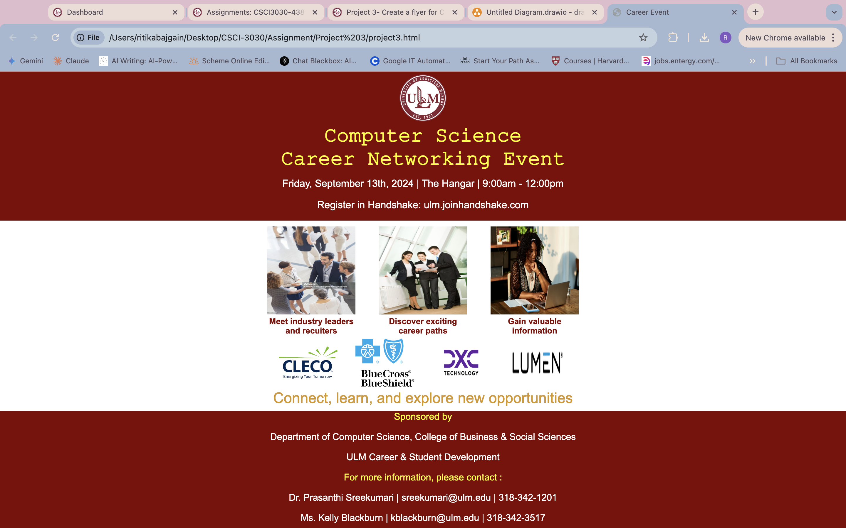 Flyer designed webpage for Networking Event