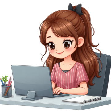 Anime girl working on desktop